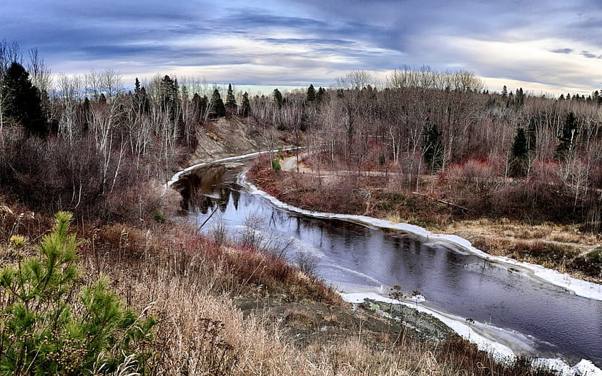 Gefrorener Fluss, Fluss, Winter, Frost, Szene, gefroren, Landschaft, , frostig, Natur, , Berge, Wasser, Wald, bereift HD-Hintergrundbild