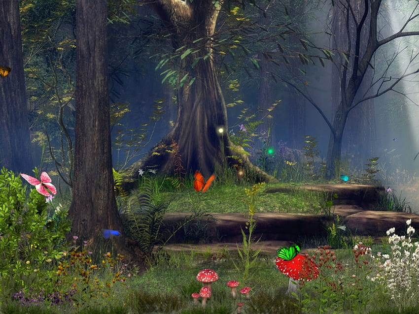 Kelebek Ormanı, orman, cg, kelebek, 3d HD duvar kağıdı