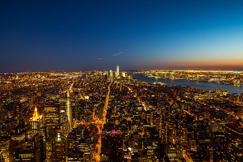 Градове, САЩ, Поглед отгоре, Нощен град, САЩ, Ню Йорк HD тапет