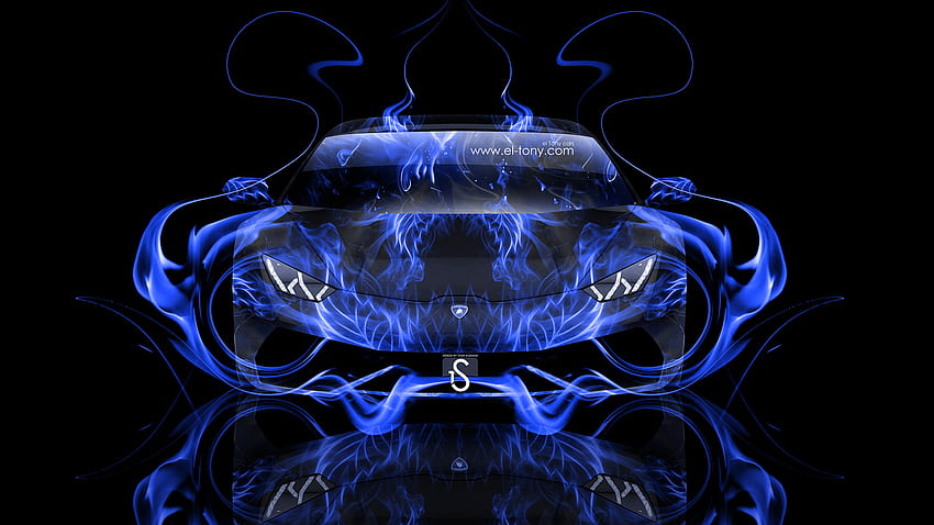 Lamborghini Huracan Front Blue Fire Abstract Car 2014 - 블루 람보르기니 온 파이어, 네온 블루 람보르기니 HD 월페이퍼