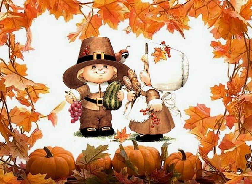 Thanksgiving, Man, Leaves, Hats, Pumpkins, Woman, Autumn, Cute, Disney HD wallpaper