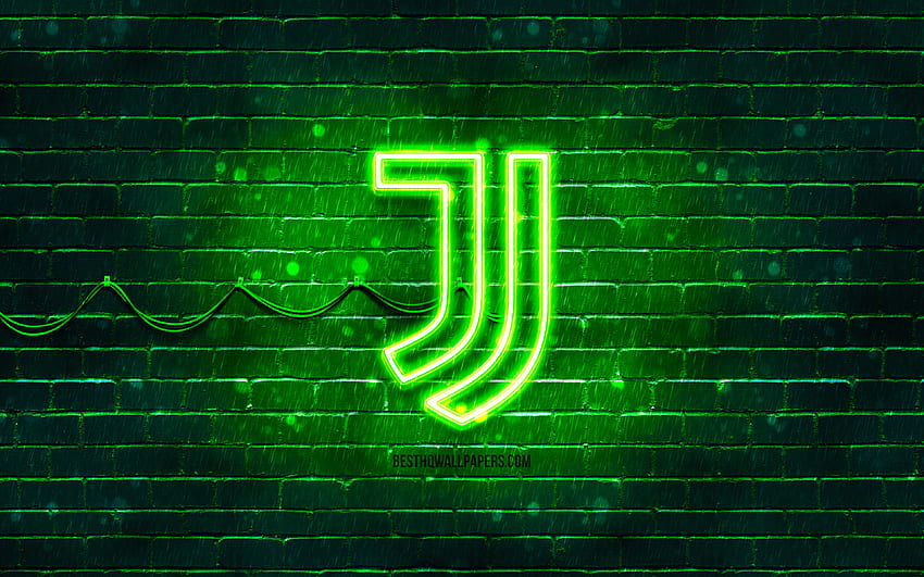 Logo vert Juventus FC, mur de brique vert, logo Juventus FC, marques, Juve, logo néon Juventus FC, Juventus FC, logo Juventus Fond d'écran HD