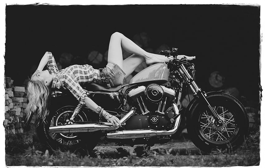*, MOTORBIKE, WOMAN, MODEL, BLONDE, LEGS HD wallpaper