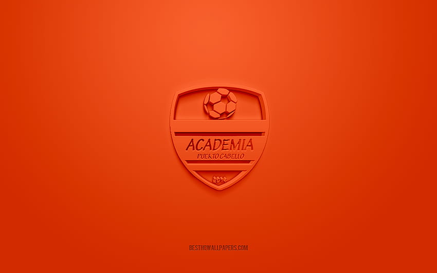 アカデミア プエルト カベロ、創造的な 3 d ロゴ、オレンジ色の背景、ベネズエラのサッカー チーム、ベネズエラのプリメーラ部門、プエルト カベロ、ベネズエラ、3 d アート、サッカー、アカデミア プエルト カベロ 3 d ロゴ 高画質の壁紙