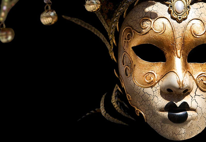 The Court Jester Mask, court jester, bells, mask, gold HD wallpaper