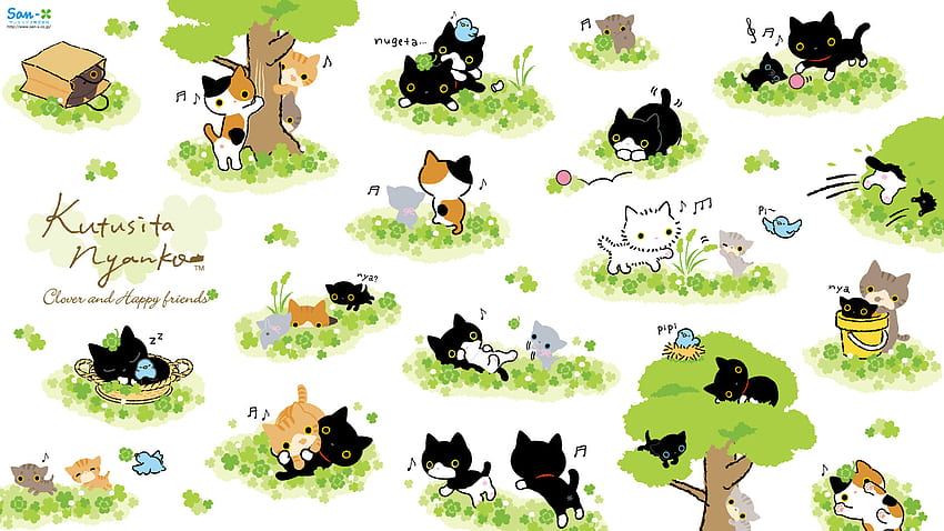 Kutusita Nyanko Cats in Clover HD wallpaper
