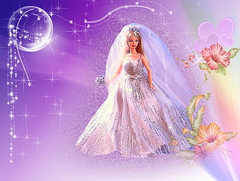 Barbie, wedding, anime, moon, fantsay, flowers, girl, dress HD wallpaper