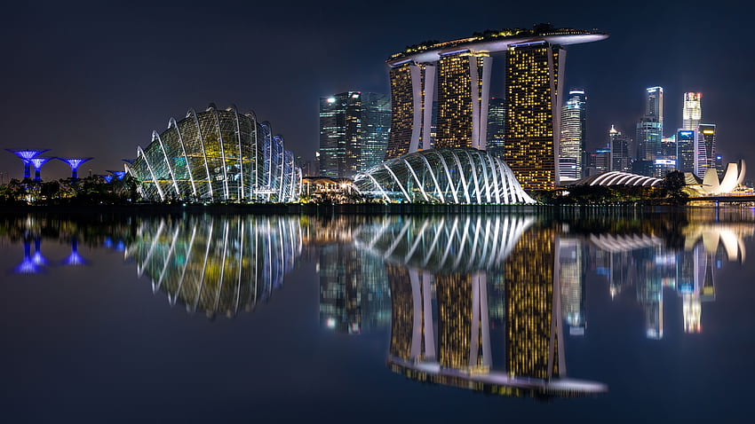 Marina Bay Sands and Background, Singapore Landscape HD wallpaper