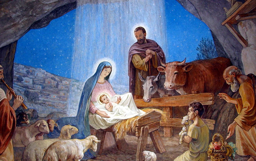 クリスマスのキリスト降誕 - 安定したマリアとヨセフ - & 背景 高画質の壁紙