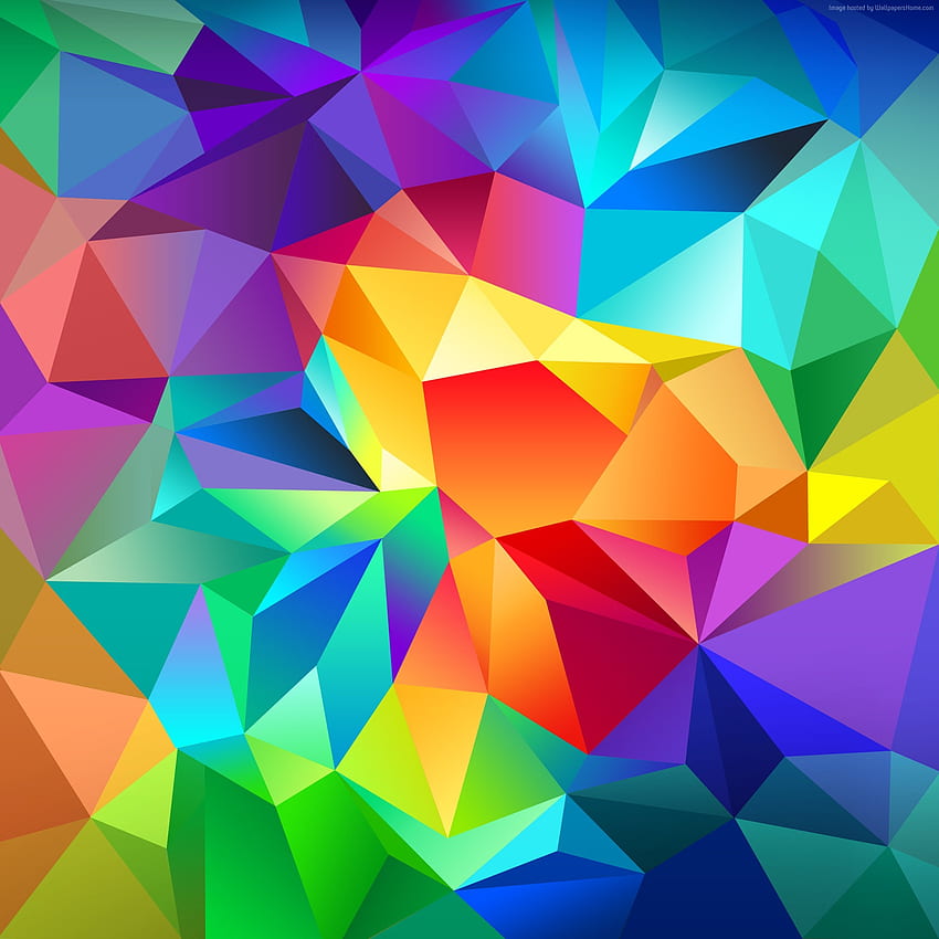 polygone, , , android , triangle, arrière-plan, orange, rouge, bleu, motif, OS Fond d'écran de téléphone HD