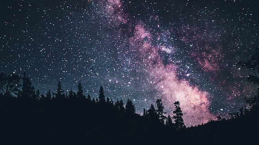 노트북. 밤하늘 짙은 녹색 공간, 별 HD 월페이퍼