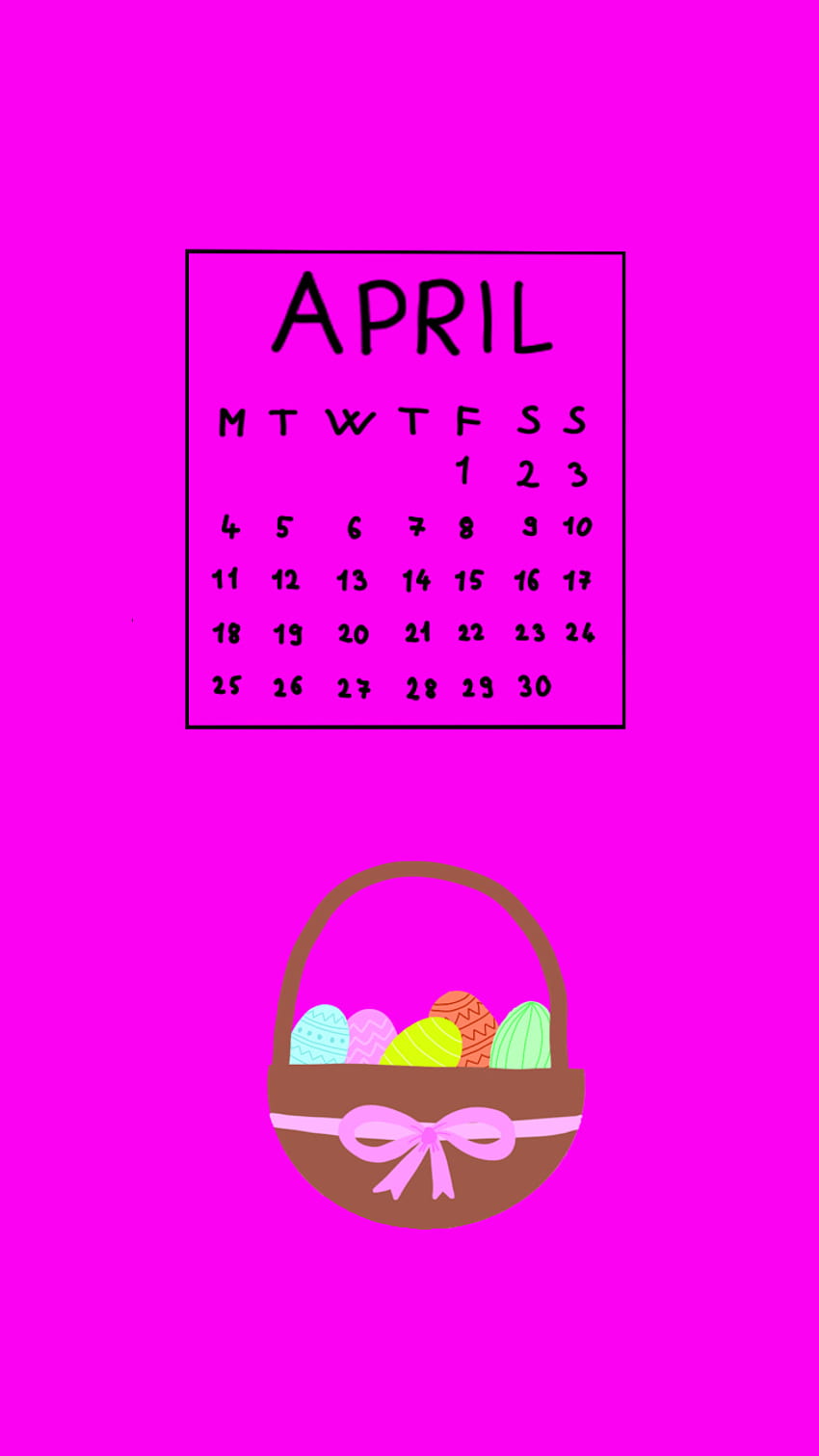 April 2022, calendar, spring, basket, magenta, pink, egg, easter HD