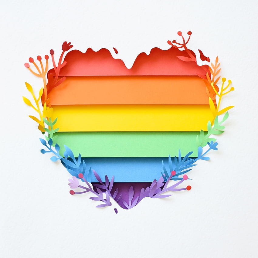 Mês do orgulho. Arte em papel da bandeira LGBTQ. Artista Margaret Scrinkl. LGBTQ Papel de parede de celular HD