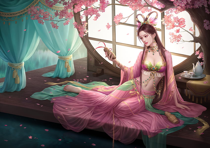 Princess, superb, frumusete, pink, fantasy, green, gorgeous, girl HD wallpaper