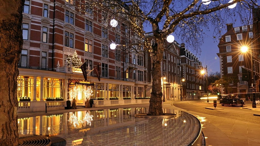 schönes hotel in westminster london, stadt, taxi, hotel, straße, bäume, abend HD-Hintergrundbild