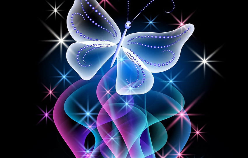 butterfly, abstract, design, blue, pink, butterfly, Neon Pink Butterfly HD wallpaper