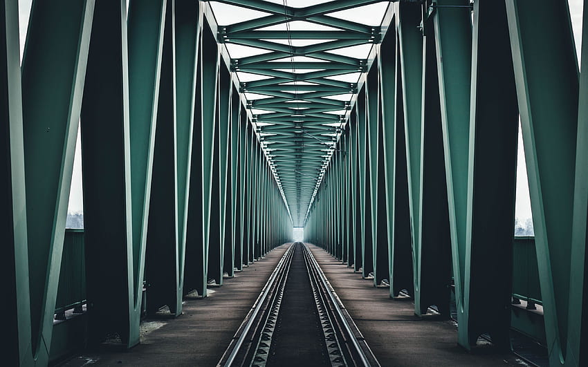 bridge, railway, construction, Symmetrical HD wallpaper