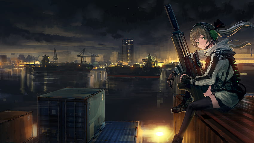 Anime Girl, Soldier, Sitting, Sniper HD wallpaper