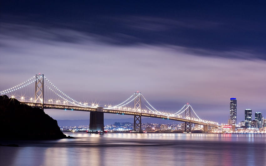Manzara, Şehirler, Deniz, Gece, Abd, Parlatıcı, Işık, Amerika Birleşik Devletleri, Kaliforniya, San Francisco, Golden Gate Köprüsü HD duvar kağıdı