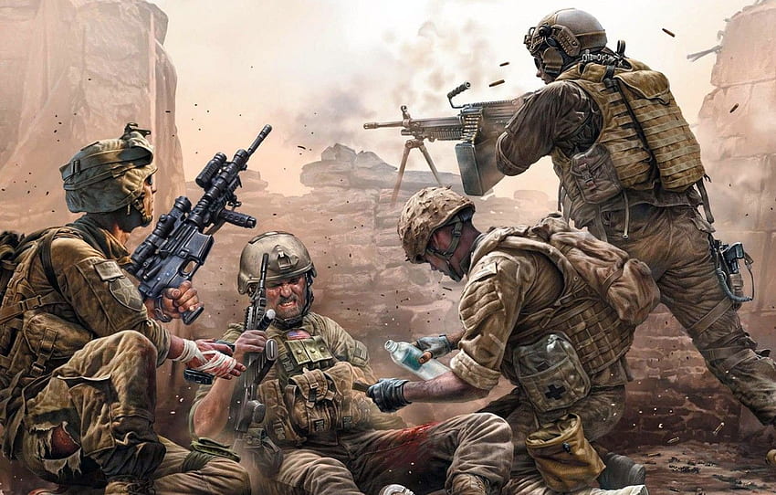 สงคราม ทหาร กราดยิง บาดเจ็บ ทหารราบสมัยใหม่ของสหรัฐฯ วอลล์เปเปอร์ HD
