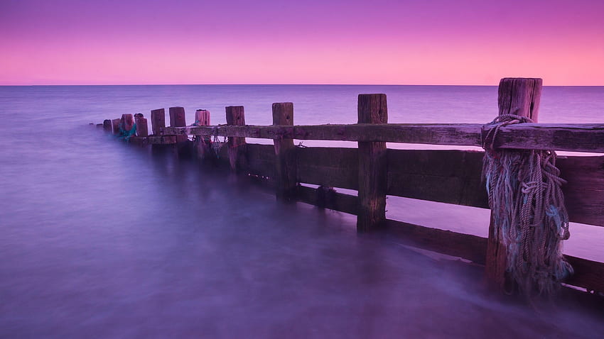 부두, , , 버려진, Seven Sisters Country Park, 영국, 자주색, 분홍색, 일출, 일몰, 바다, 대양, 물, 맑은 하늘, OS HD 월페이퍼