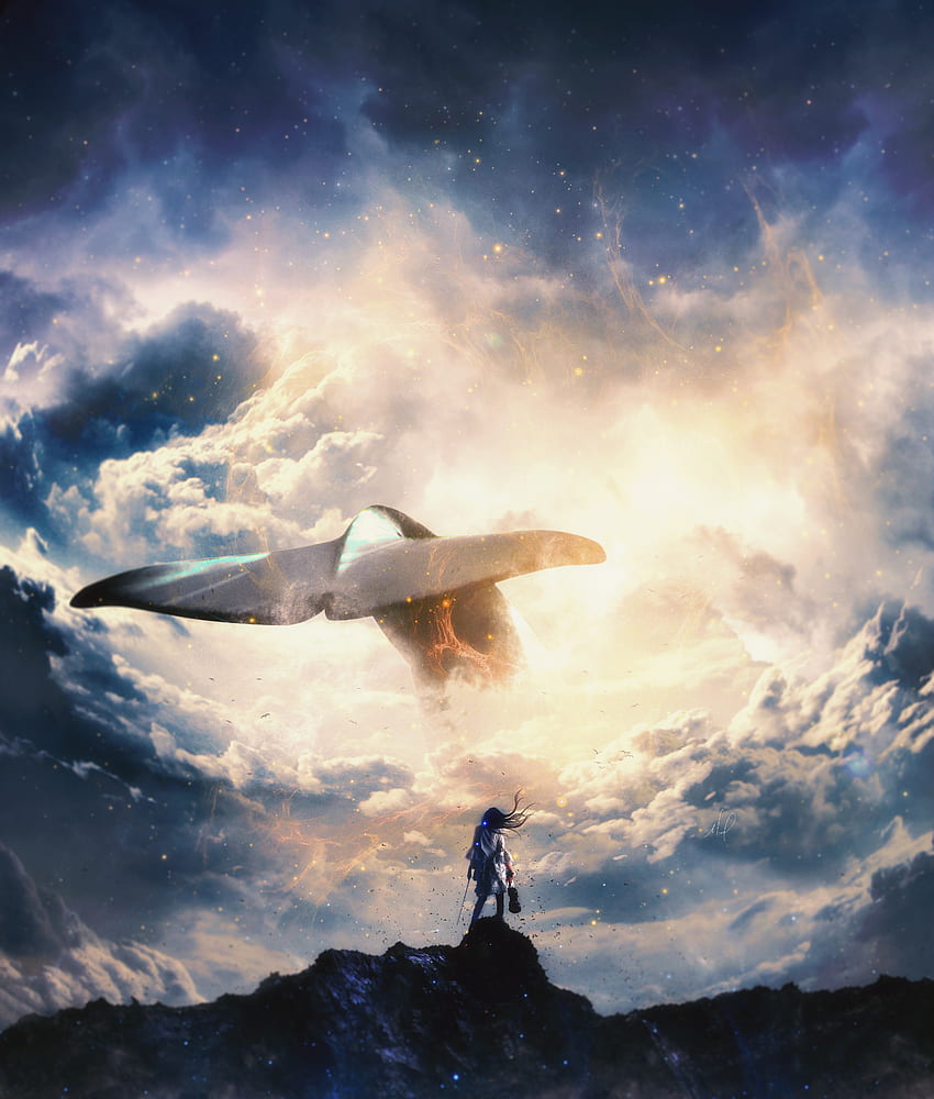 Art, Clouds, , , Musician, Whale, Tail, Surrealism, Symphony HD phone wallpaper