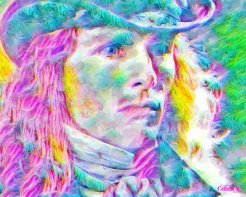 Lestat, blue, colorful, abstract, painting, portrait, pictura, actor, hat, art, man, vampire, cehenot, pink, green, yellow, face, Tom Cruise HD wallpaper