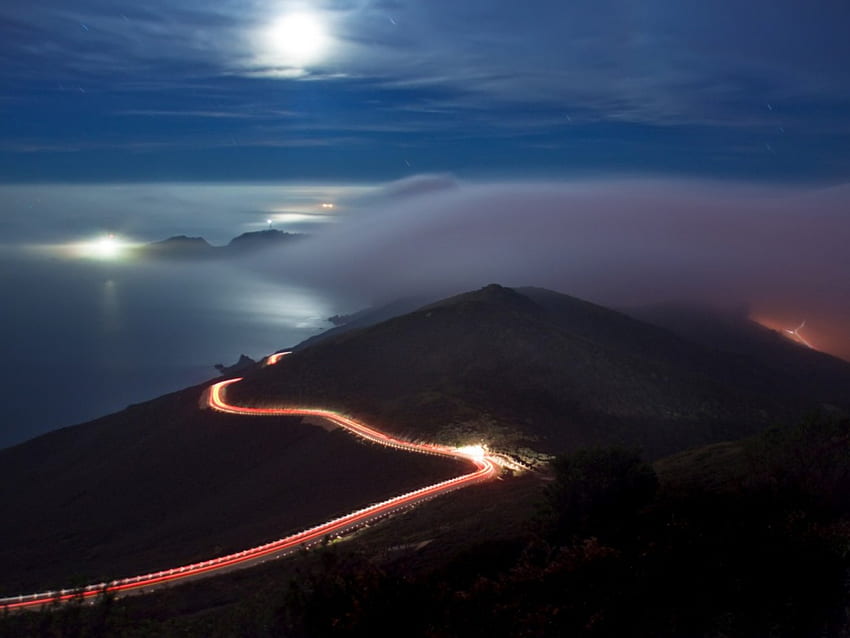 nocna jazda górska, noc, światła, jazda, góra Tapeta HD