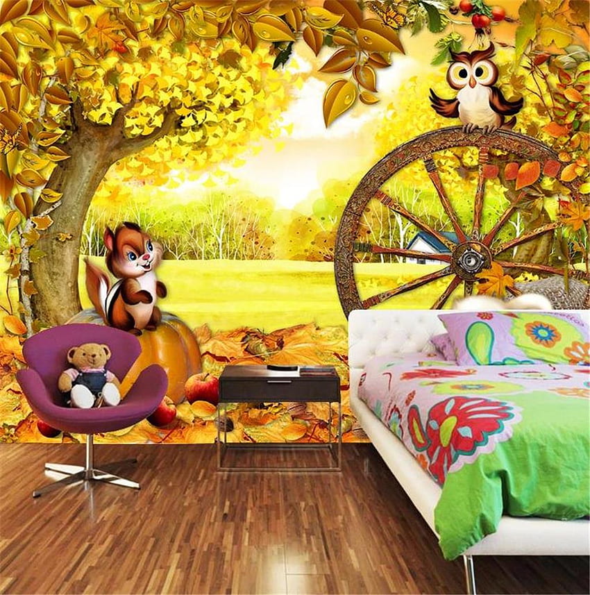 Home Decor 3D Cartoon Autumn Scenery Animals Childrens HD phone wallpaper