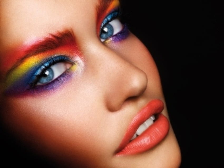 虹色の化粧、口紅、モデル、目、カラフル、化粧 高画質の壁紙