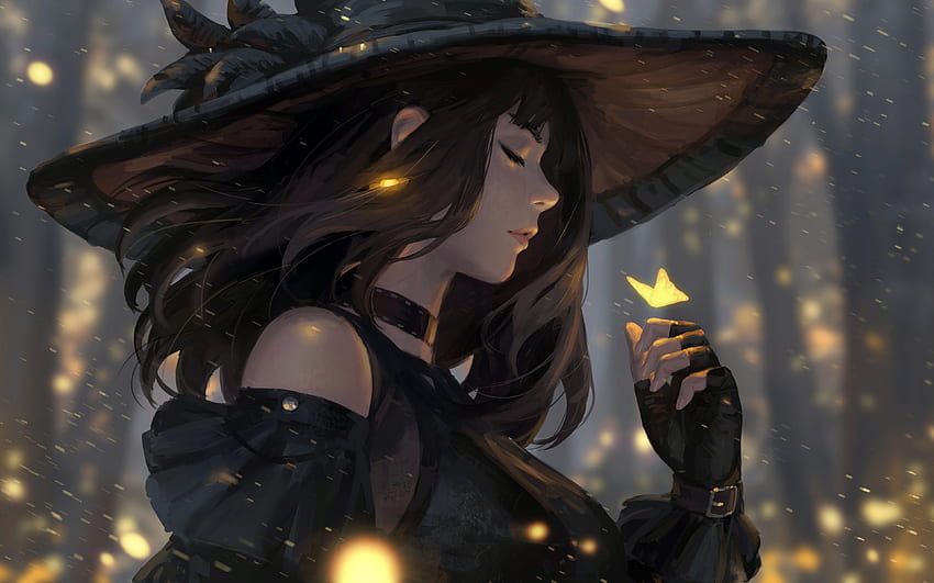 anime #animegirl #girl #witch #aesthetic #cute - Black Hair Anime Witch, HD  Png Download , Transparent Png Image - PNGitem