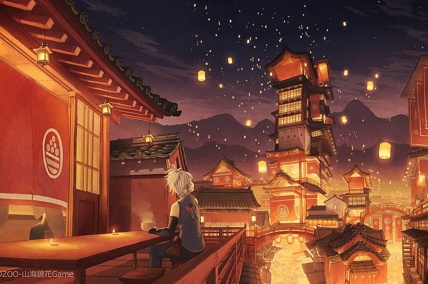 Festival de las linternas japonesas de anime fondo de pantalla