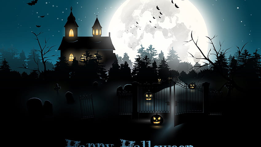 Halloween, moon, cemetery, night, pumpkin HD wallpaper | Pxfuel