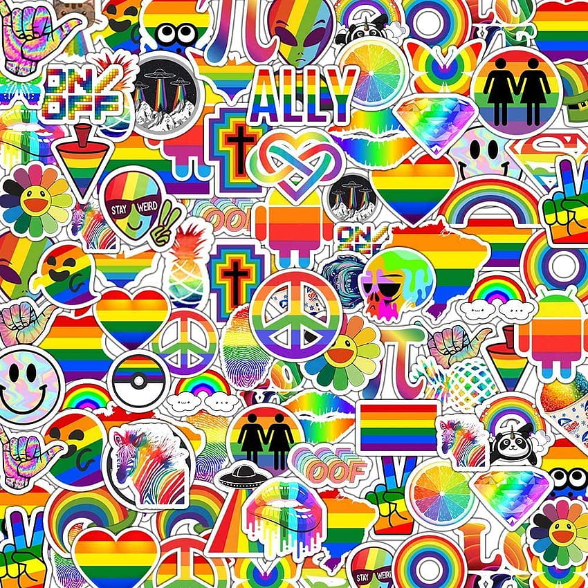 Colorful Rainbow Gay Love Gay Pride Laptop Stickers Water Bottles Laptop Phone Computer Guitar Skateboard Hydroflasks Waterproof Vinyl Sticker Aesthetic Trendy Decals for Teens Girls Adults 50 Packs: Home & Kitchen HD phone wallpaper