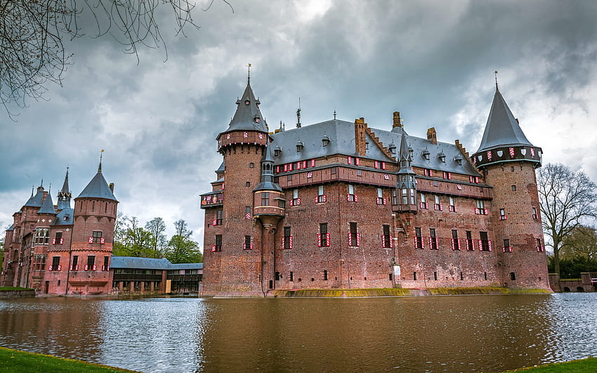 Zamek De Haar, Holandia, średniowieczny, zamek, woda, Holandia Tapeta HD