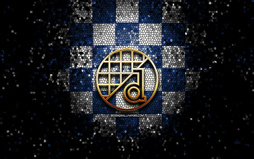 GNK Dinamo Zagrzeb, brokatowe logo, HNL, niebiesko-białe tło w kratkę, piłka nożna, chorwacki klub piłkarski, logo Dinamo Zagrzeb, mozaika, piłka nożna, Dinamo Zagrzeb FC Tapeta HD
