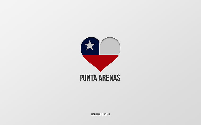 Ich liebe Punta Arenas, chilenische Städte, Tag von Punta Arenas, grauer Hintergrund, Punta Arenas, Chile, Herz der chilenischen Flagge, Lieblingsstädte, liebe Punta Arenas HD-Hintergrundbild