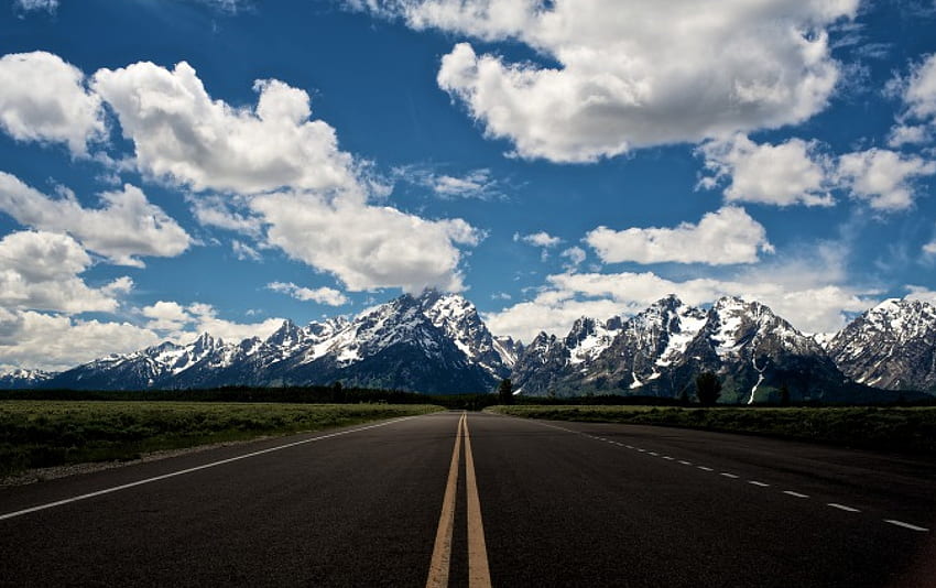 Road to the Sky, peaceful, grand teton national park, beauty, digital, abstract, road, mountains, art, landscape, beautiful, grass, wyoming, view, clouds, nature, sky, lovely, splendor HD wallpaper