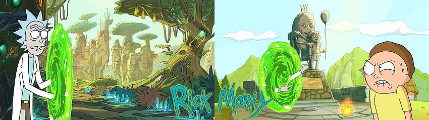 Rick e Morty monitores duplos exibição dupla K papel de parede HD