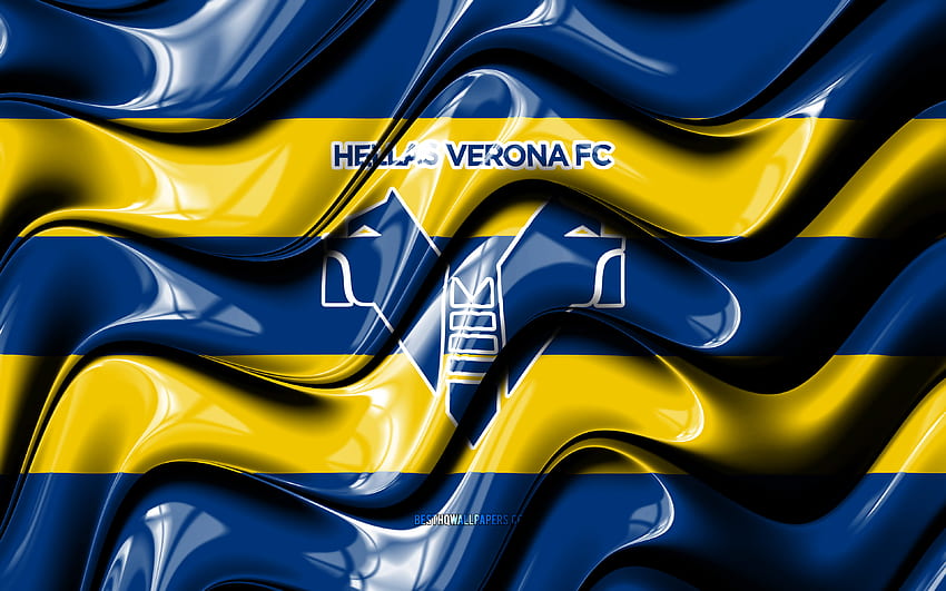 Drapeau Hellas Verona, vagues 3D bleues et jaunes, Serie A, club de football italien, Hellas Verona, football, logo Hellas Verona, soccer, Hellas Verona FC Fond d'écran HD