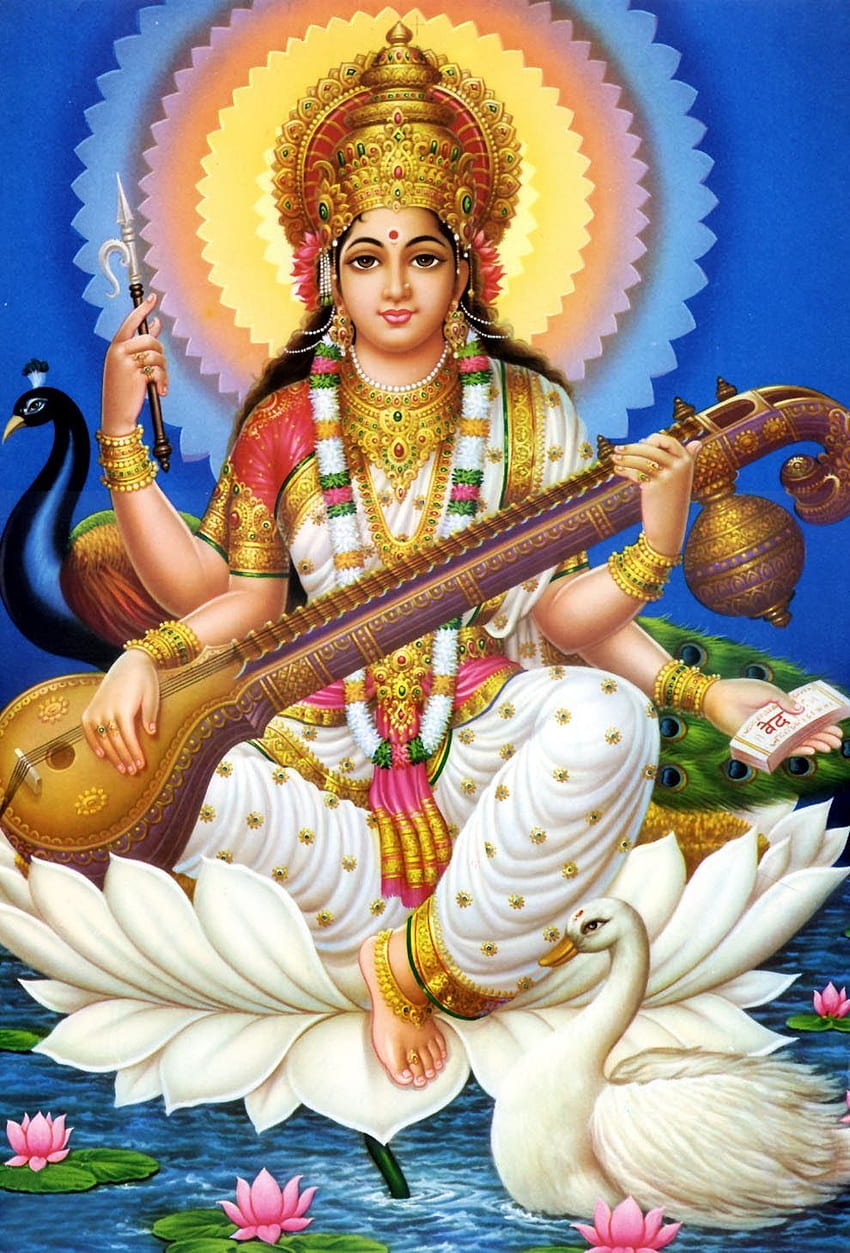 Tanrıça Saraswati Jai Maa Saraswati. Saraswati Tanrıçası, Saraswati HD telefon duvar kağıdı