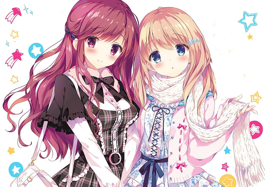 Cute Anime Girls Friends. Animasi Dan Sahabat HD wallpaper