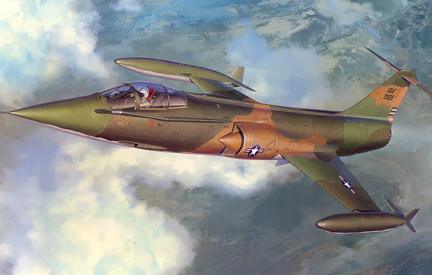 fighter, war, art, painting, aviation, jet, Lockheed F, Starfighter HD wallpaper