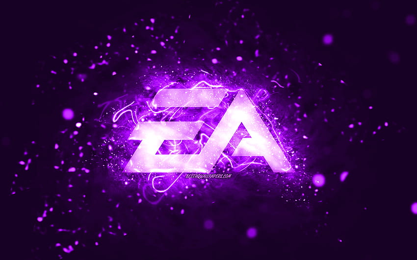 EA GAMESの紫のロゴ、エレクトロニック・アーツ、紫のネオン、クリエイティブ、紫の抽象的な背景、EA GAMESのロゴ、オンラインゲーム、EA GAMES 高画質の壁紙