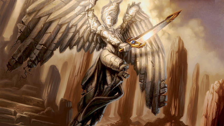 Miecz anioła, skrzydła, miecz, niebo, anioł Tapeta HD