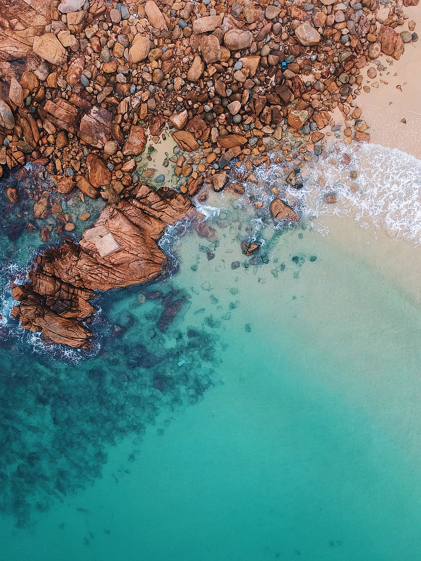 Nature, Water, Stones, Sand, View From Above, Ocean, Foam HD phone wallpaper