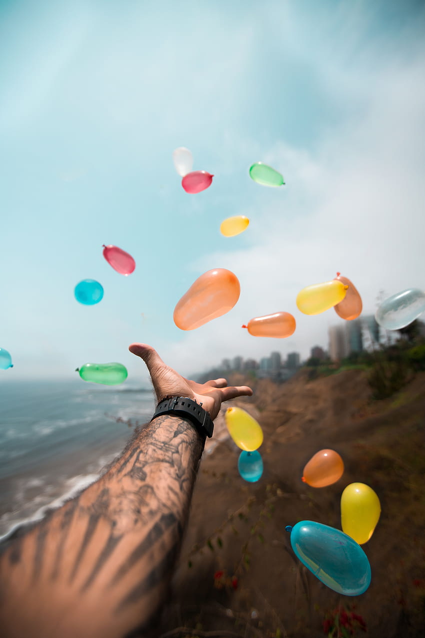 Balloons, Hand, , , Multicolored, Flight, Tattoo HD phone wallpaper