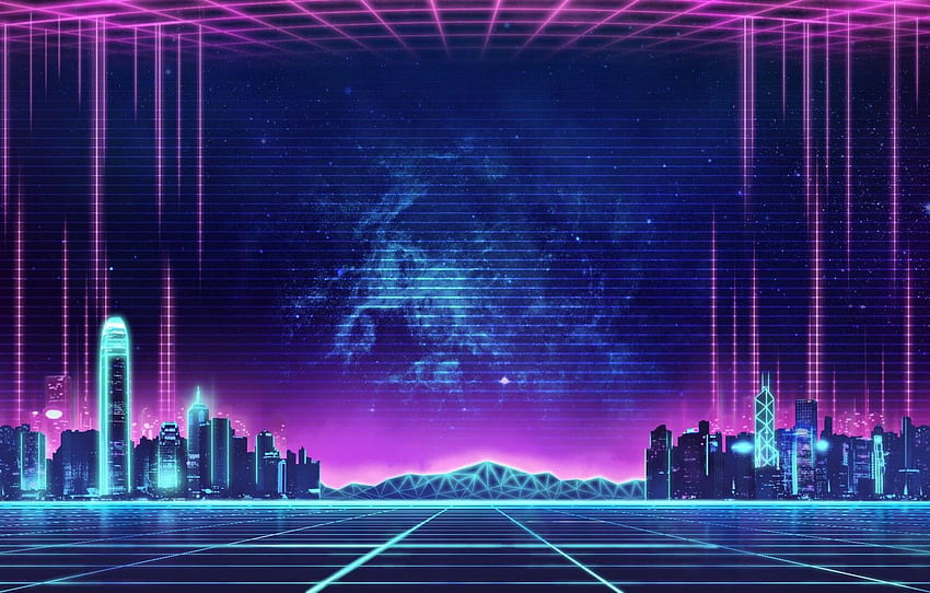 Musik, Die Stadt, Hintergrund, Stadt, 80er, Neon, 80er, Retro Wave HD-Hintergrundbild