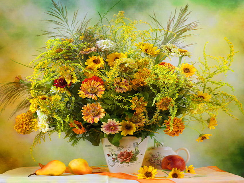Martwa natura, kolorowa, delikatna, ładna, wazon, kwiaty, śliczna, ładna Tapeta HD