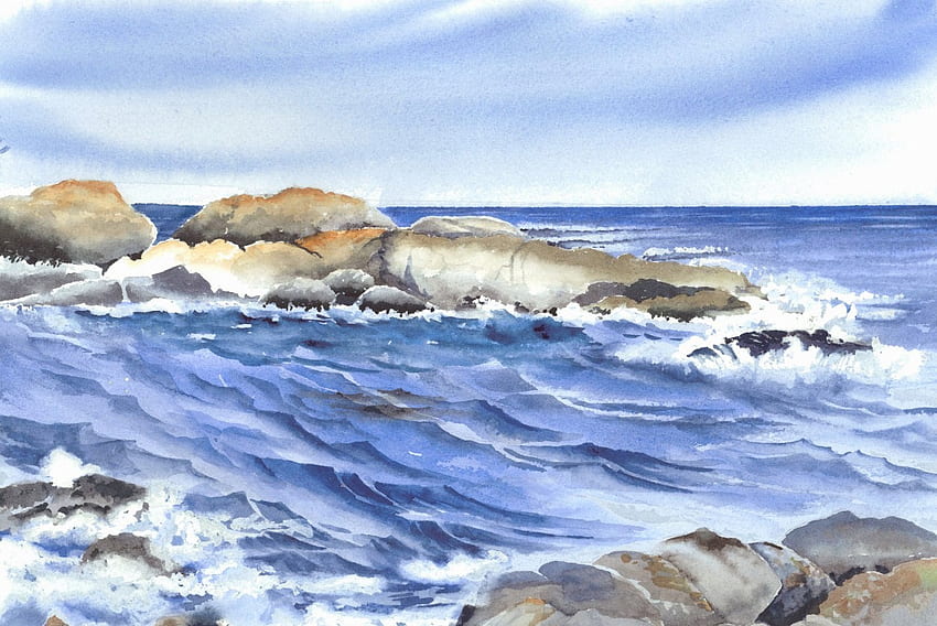 North Shore, sky, waves, rocks, ocean HD wallpaper